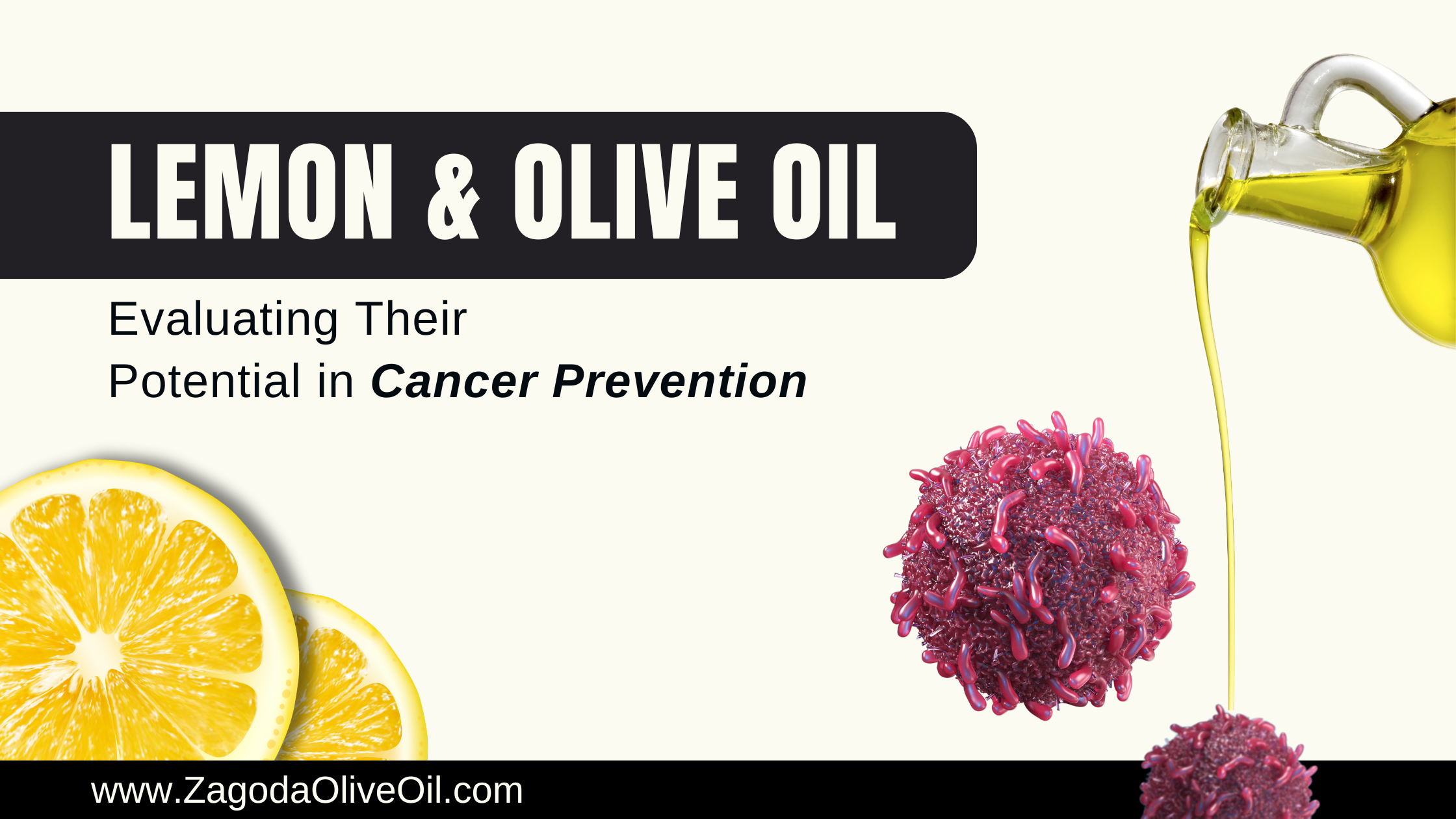 Fresh lemons alongside a bottle of Zagoda Olive Oil on a kitchen countertop