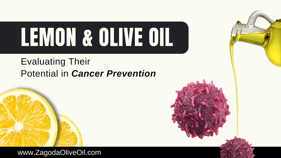 Fresh lemons alongside a bottle of Zagoda Olive Oil on a kitchen countertop