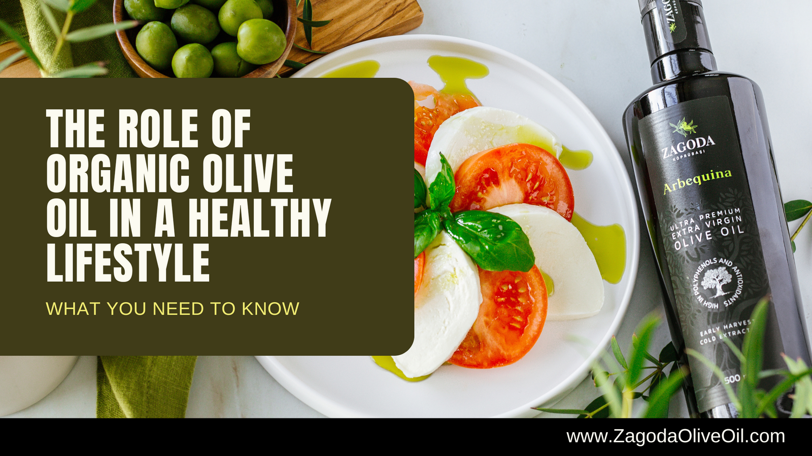 Caprese salad with Zagoda Olive Oil bottle