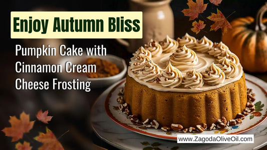 A delicious moist pumpkin olive oil cake topped with creamy frosting, perfect for fall gatherings.